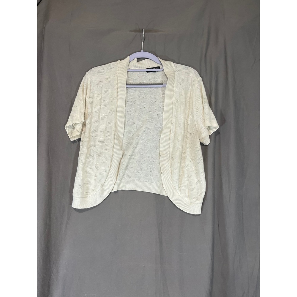 Notations Petite Cream Pointelle Knit Polka Dot Open Front Cardigan Shrug PXL